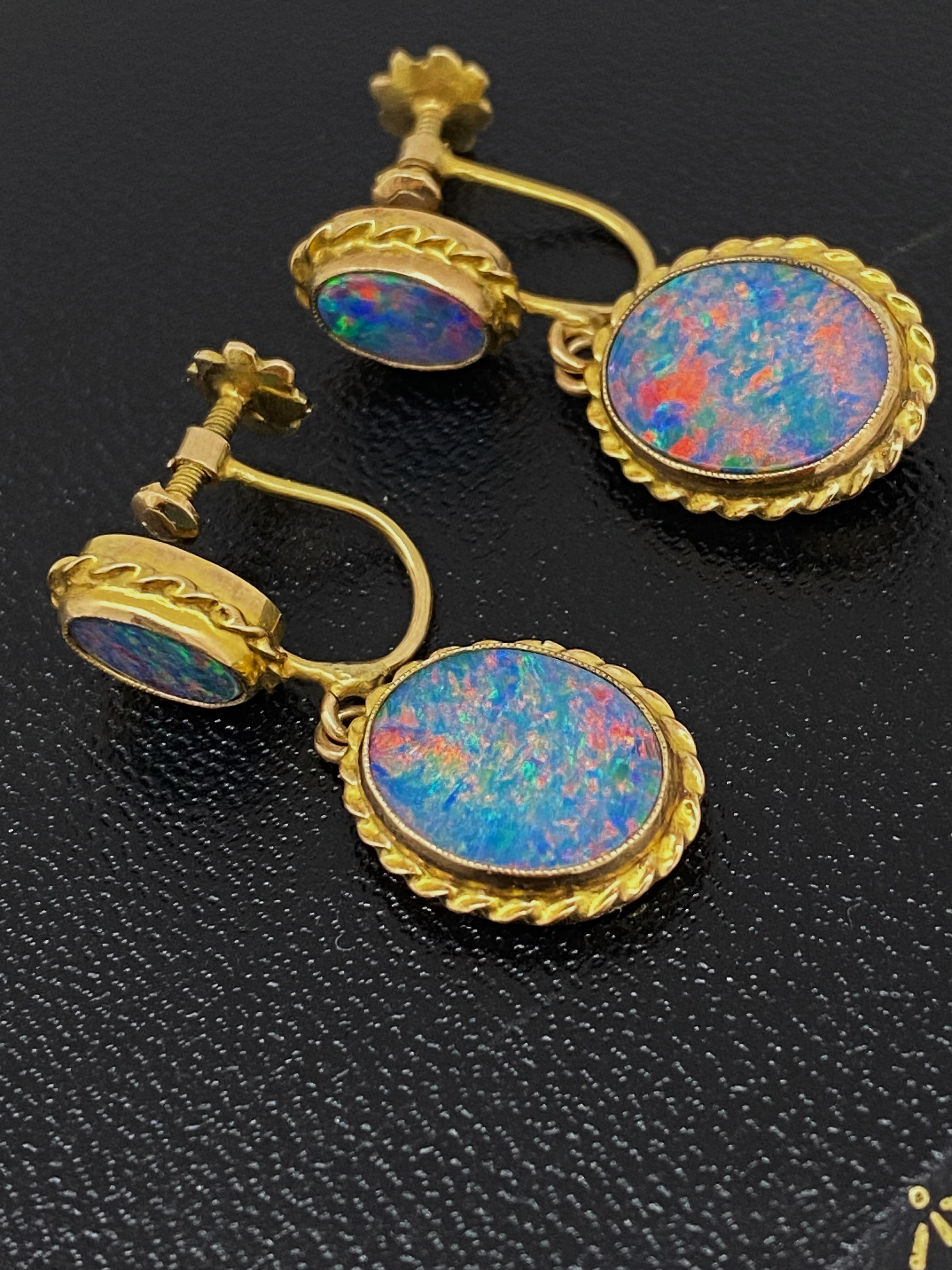 9K Rose Gold 6.00ct Australian Opal Retro 60's Set: Earrings & Pendant + Chain For Sale 4