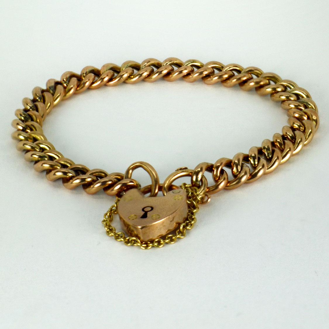 9K Rose Gold Curb Link Bracelet with Heart Padlock Clasp 2
