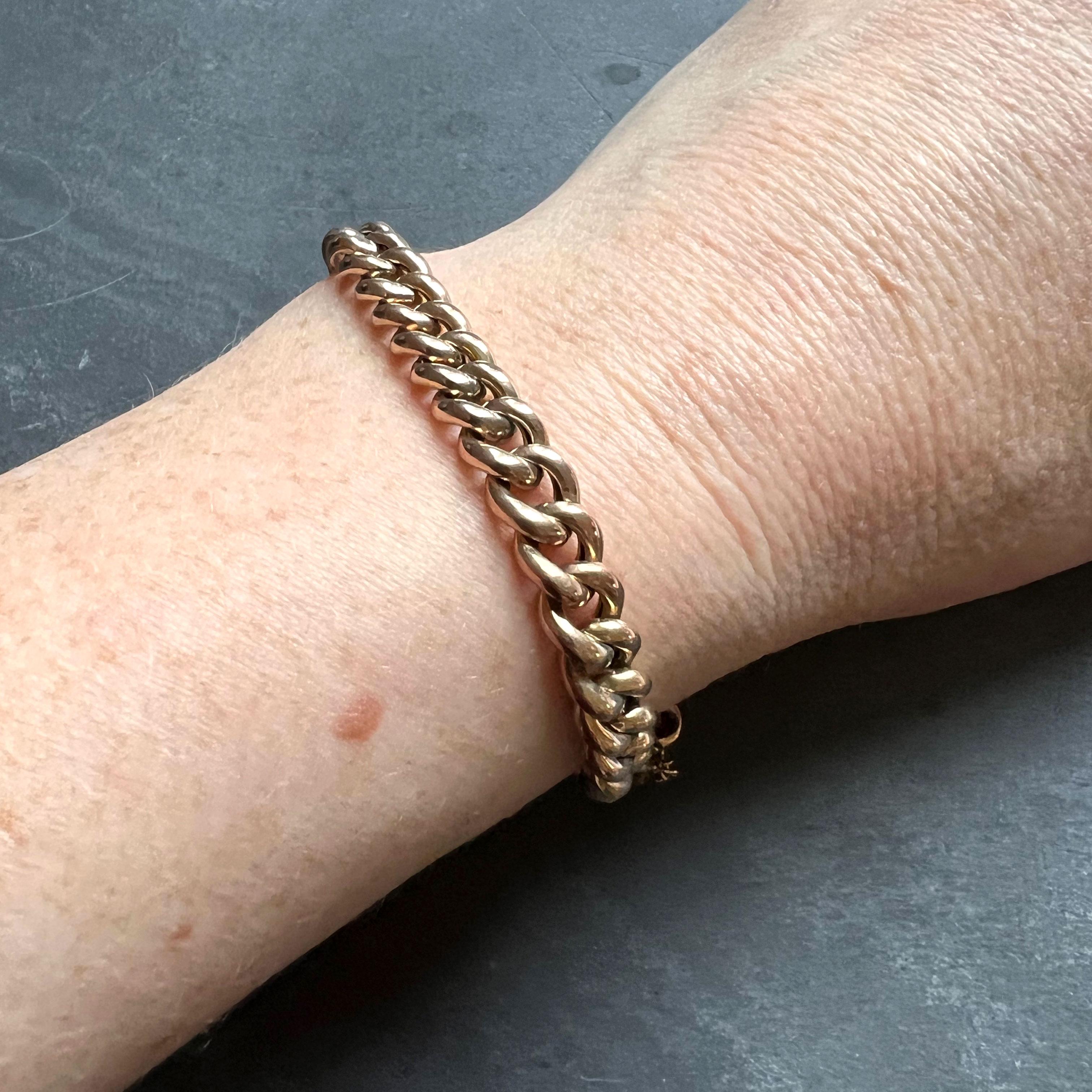 9K Rose Gold Curb Link Bracelet with Heart Padlock Clasp In Good Condition In London, GB