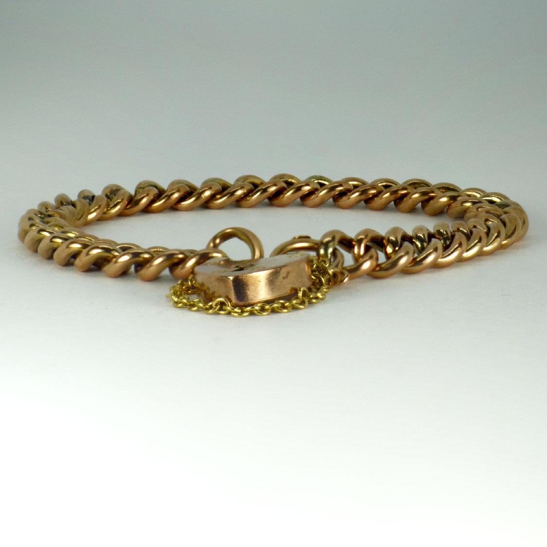 9K Rose Gold Curb Link Bracelet with Heart Padlock Clasp 3