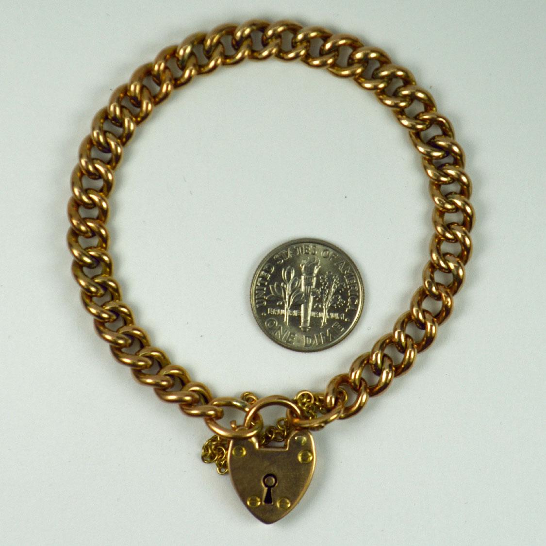 9K Rose Gold Curb Link Bracelet with Heart Padlock Clasp 6