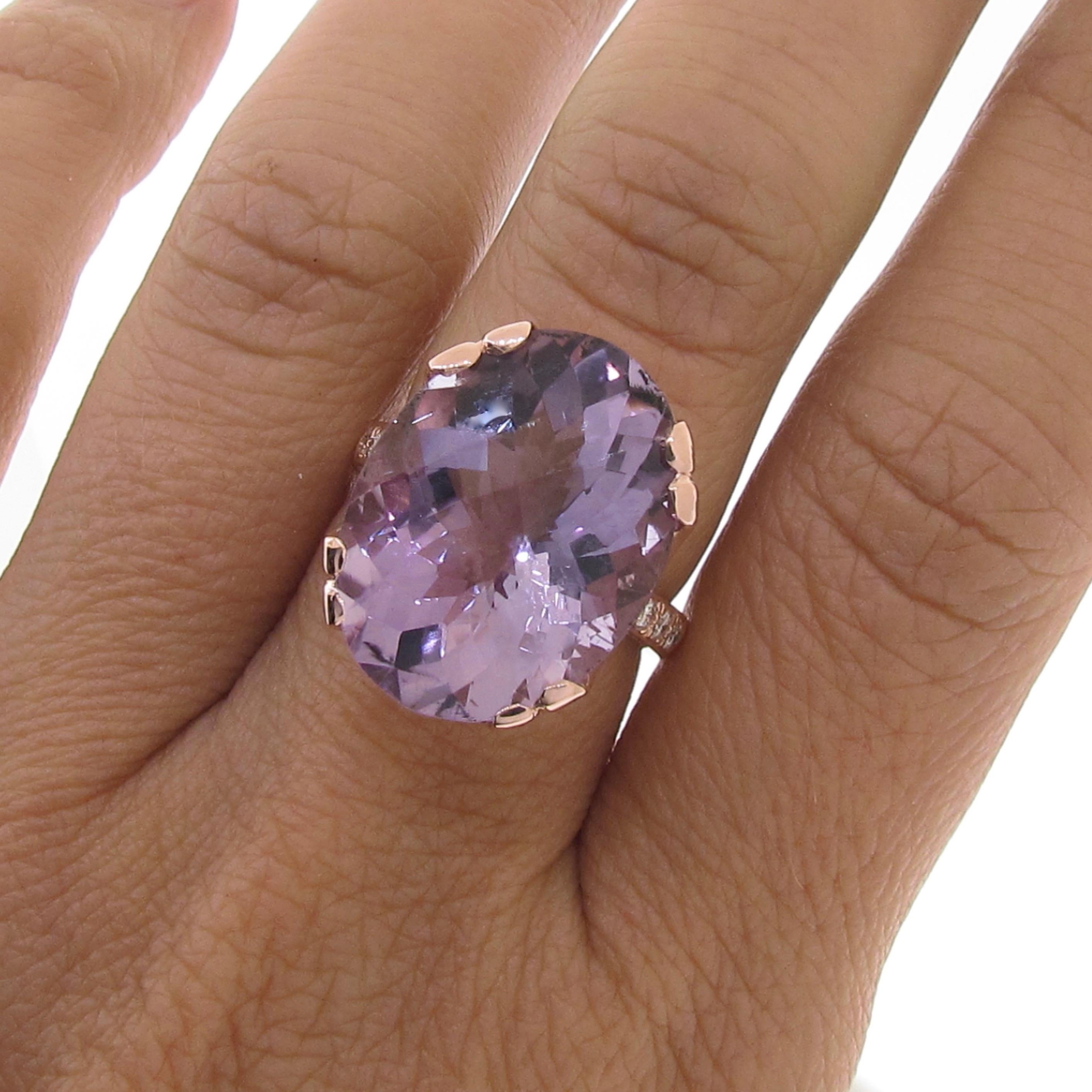 Baroque Revival 9k Rose Gold Diamond Amethyst Crown Ring