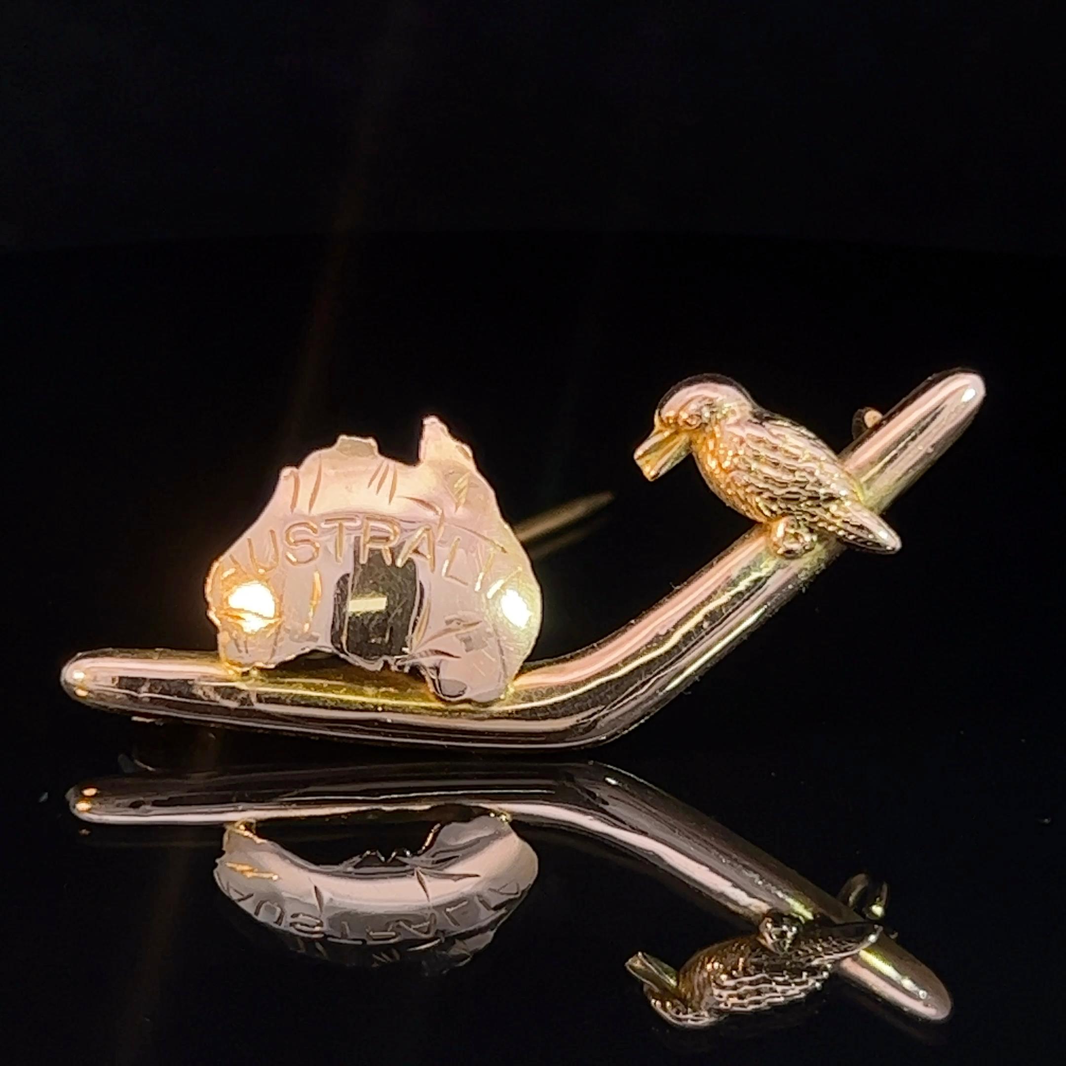 9K Rose Gold Federation Boomerang & Kookaburra Brooch Circa 1901 1