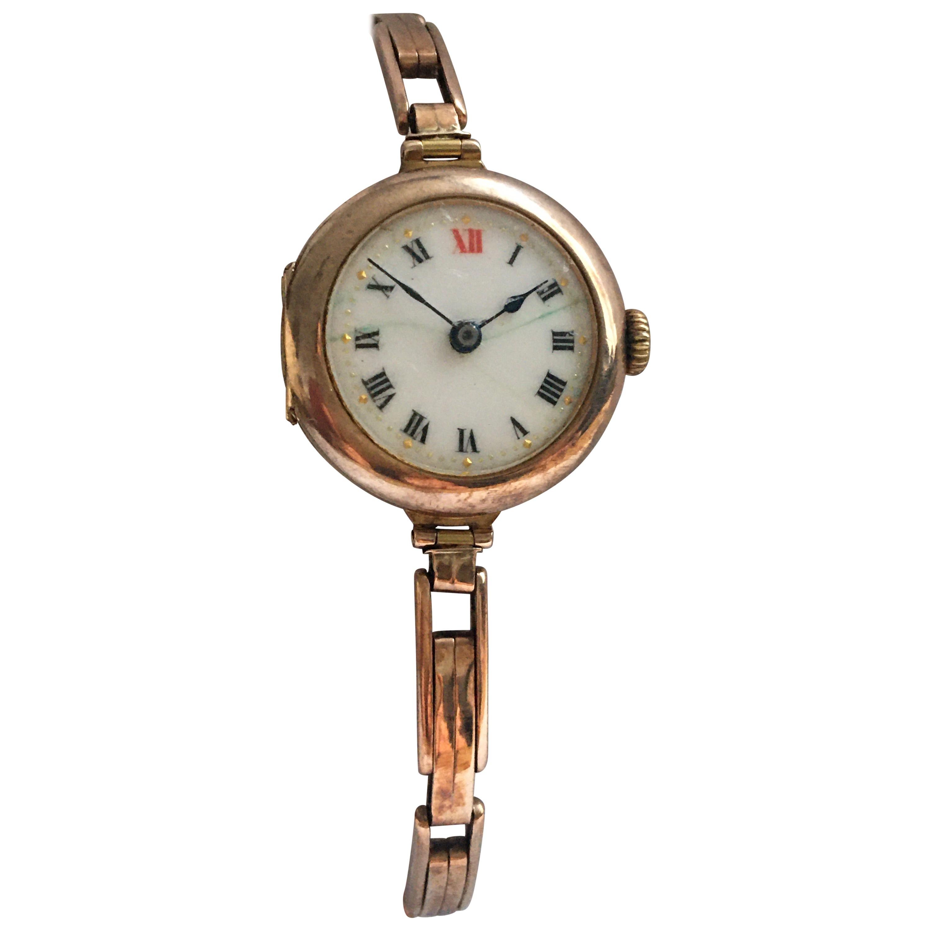 9 Karat Rose Gold Ladies Antique Trench Watch