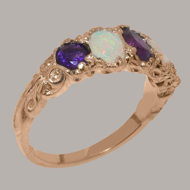 For Sale:  9K Rose Gold Natural Amethyst and Opal Womens Band Ring, Customizable 3