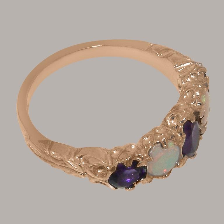 For Sale:  9K Rose Gold Natural Amethyst and Opal Womens Band Ring, Customizable 4