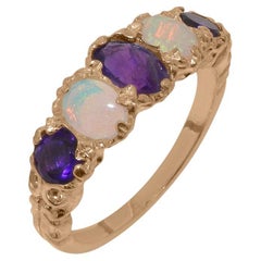 Anello da donna in oro rosa 9K con ametista naturale e opale, personalizzabile