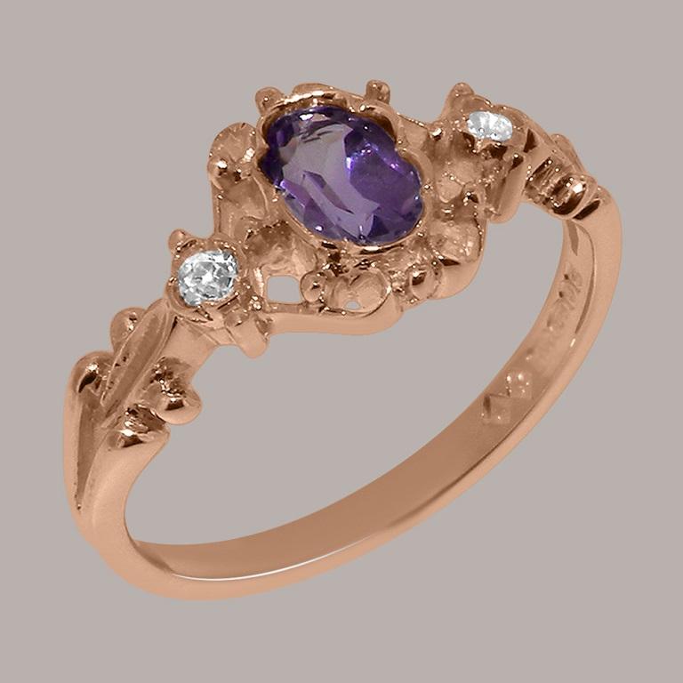 For Sale:  9K Rose Gold Natural Amethyst & Cubic Zirconia Womens Trilogy Ring Customizable 2
