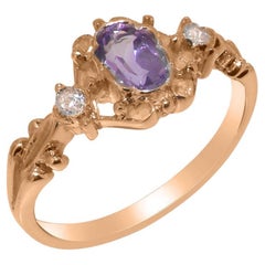 Bague trilogie personnalisable en or rose 9 carats, améthyste naturelle et zirconia cubique pour femmes