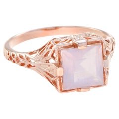 Anillo Filigrana Estilo Vintage de Cuarzo Rosa Natural de Oro Rosa de 9 K