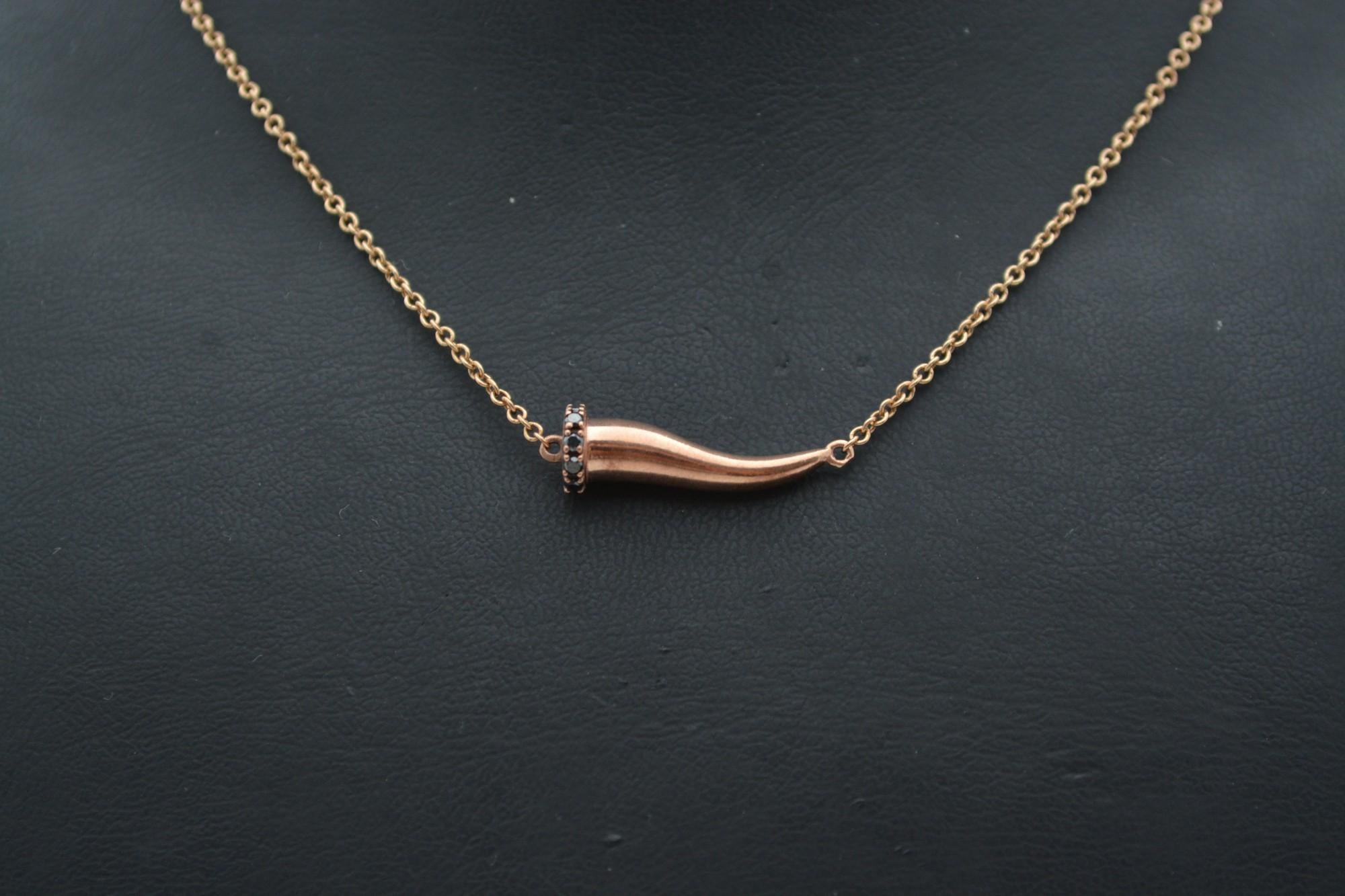 9K Rose Gold Halskette und Anhänger mit natürlichen schwarzen Diamanten_127476 im Zustand „Hervorragend“ im Angebot in București, București