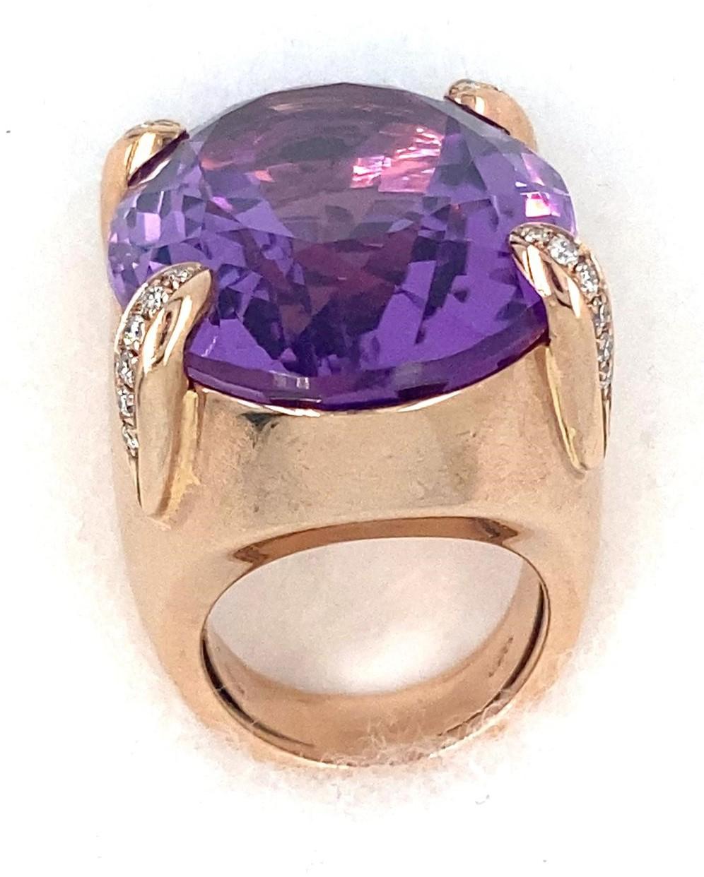 9k Rose Gold & Oval Amethyst Cocktail Ring w/ Diamond Accents, Size 6.25 For Sale 4