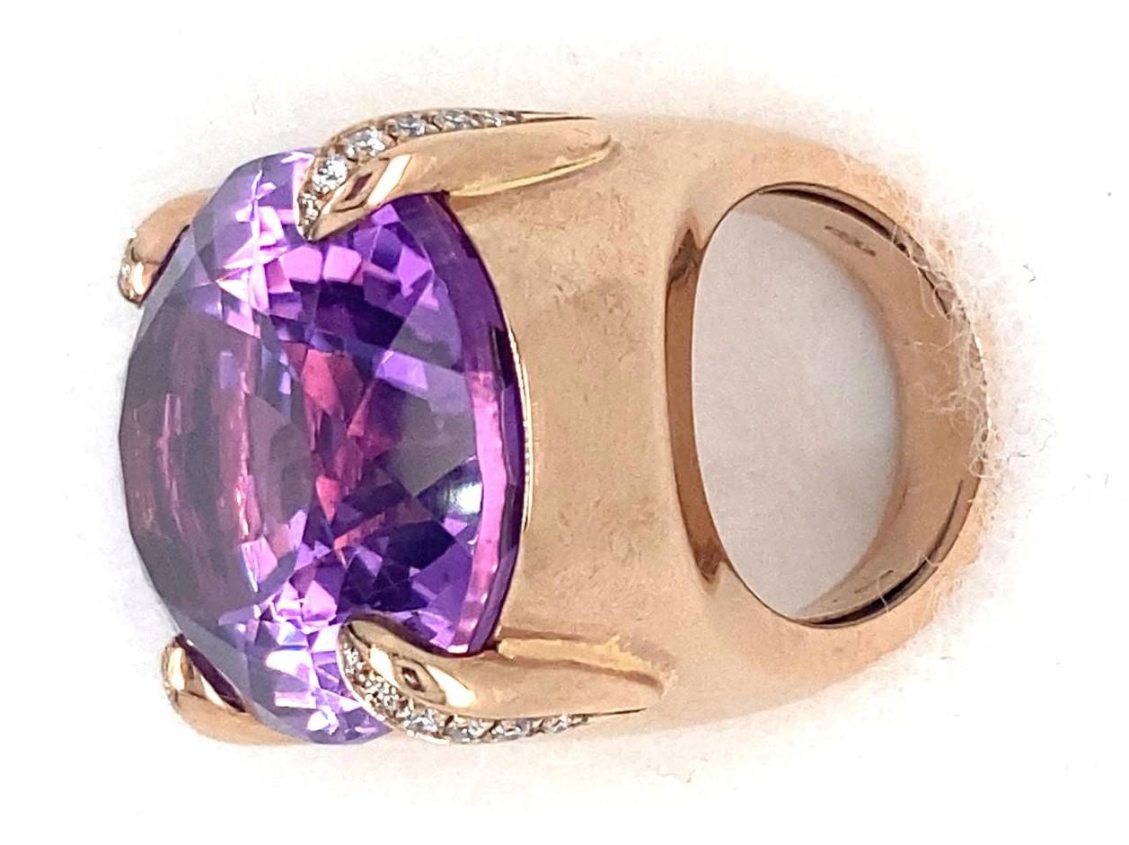 9k Rose Gold & Oval Amethyst Cocktail Ring w/ Diamond Accents, Size 6.25 For Sale 5