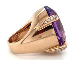 9k Rose Gold & Oval Amethyst Cocktail Ring w/ Diamond Accents, Size 6.25