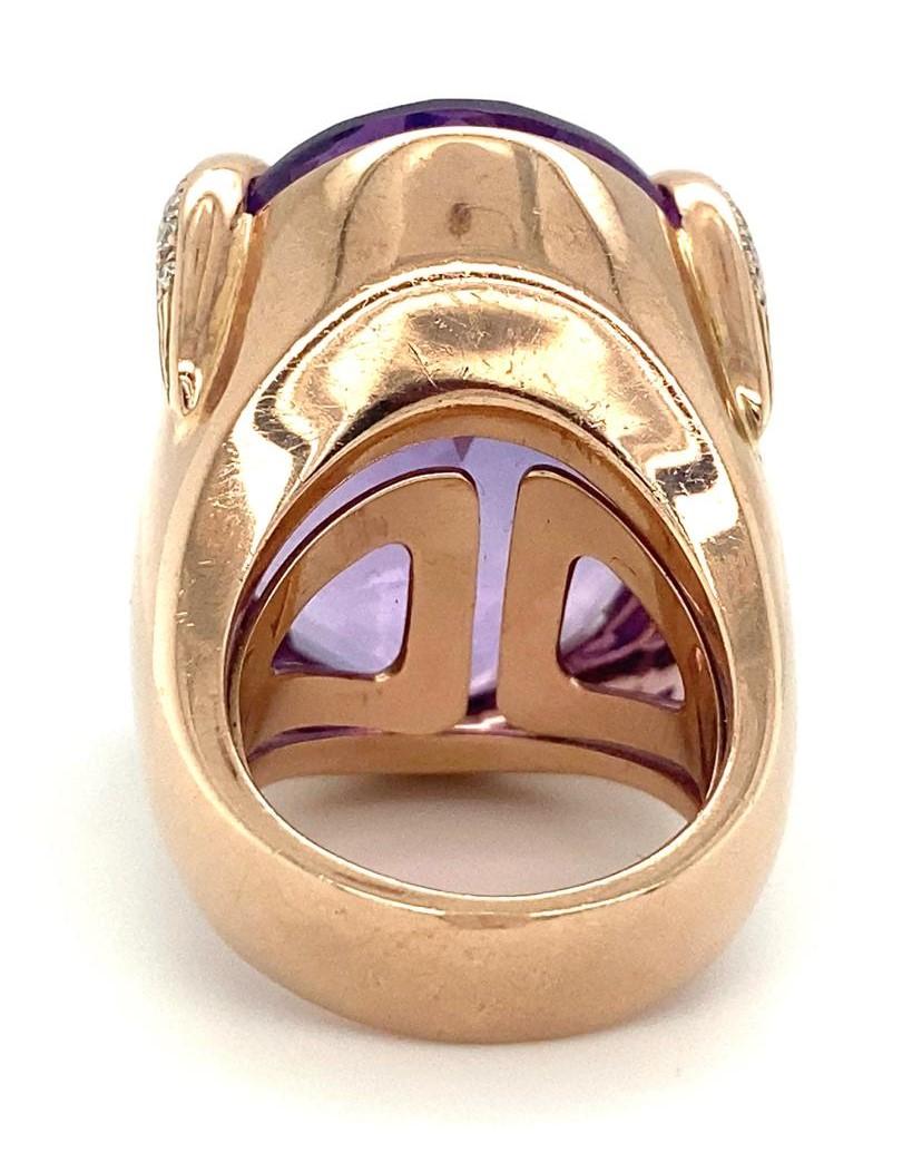 Modern 9k Rose Gold & Oval Amethyst Cocktail Ring w/ Diamond Accents, Size 6.25 For Sale