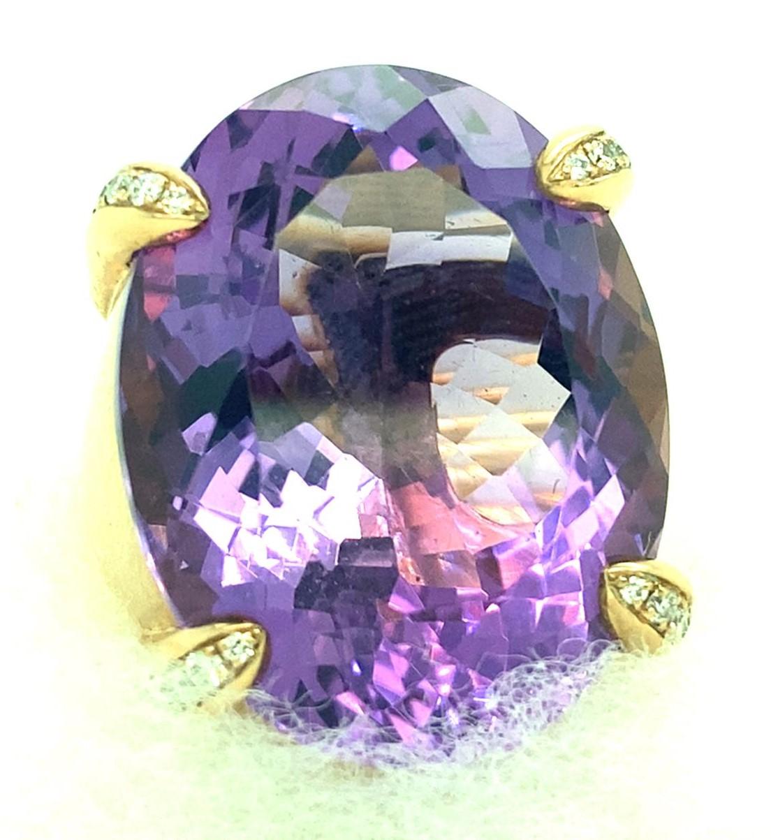 Women's or Men's 9k Rose Gold & Oval Amethyst Cocktail Ring w/ Diamond Accents, Size 6.25 For Sale