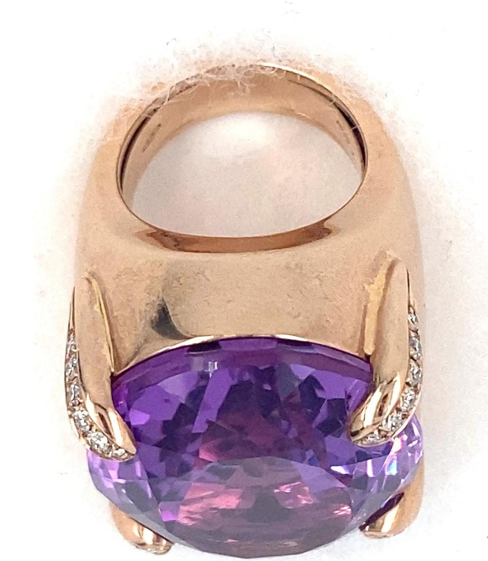 9k Rose Gold & Oval Amethyst Cocktail Ring w/ Diamond Accents, Size 6.25 For Sale 2