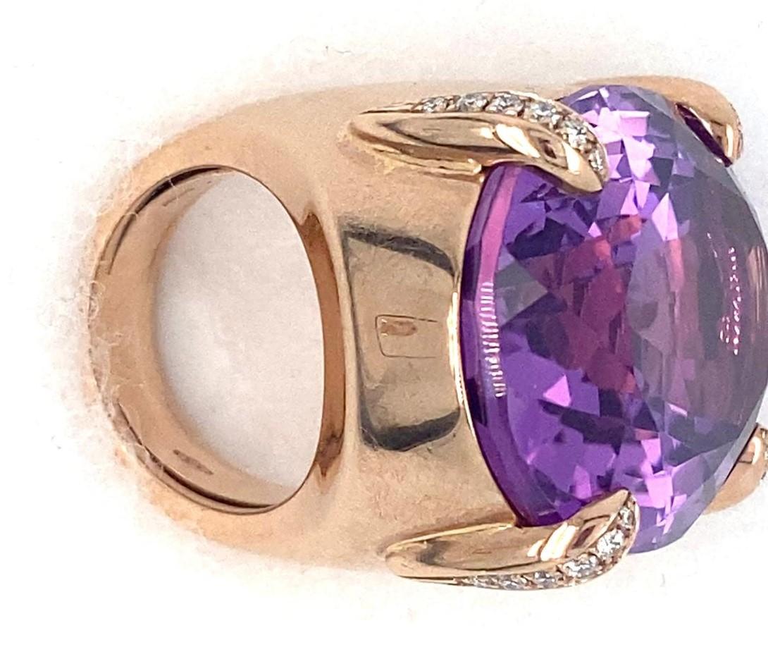 9k Rose Gold & Oval Amethyst Cocktail Ring w/ Diamond Accents, Size 6.25 For Sale 3