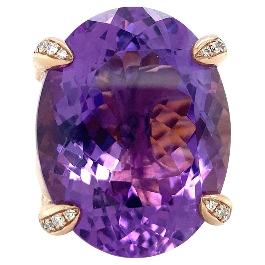 9k Rose Gold & Oval Amethyst Cocktail Ring w/ Diamond Accents, Size 6.25 For Sale