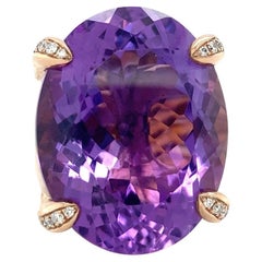 9k Rose Gold & Oval Amethyst Cocktail Ring w/ Diamond Accents, Size 6.25