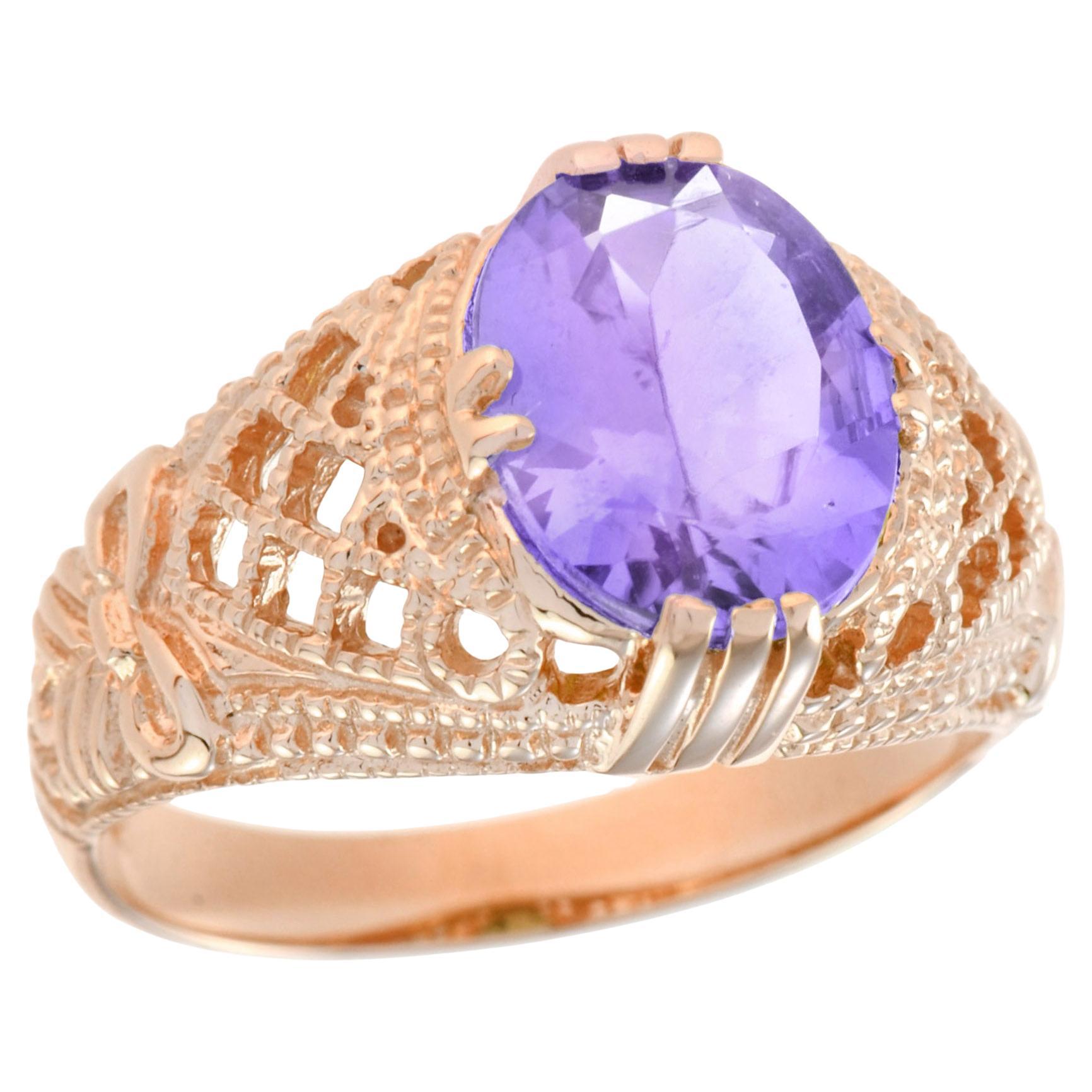 9K Rose Gold Rosa Amethyst Filigran Kuppel Cocktail Ring
