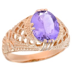 9K Rose Gold Pink Amethyst Filigree Dome Cocktail Ring