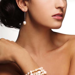 9k Rose Gold Pink Natural Freshwater Pearl Long Drop Earrings