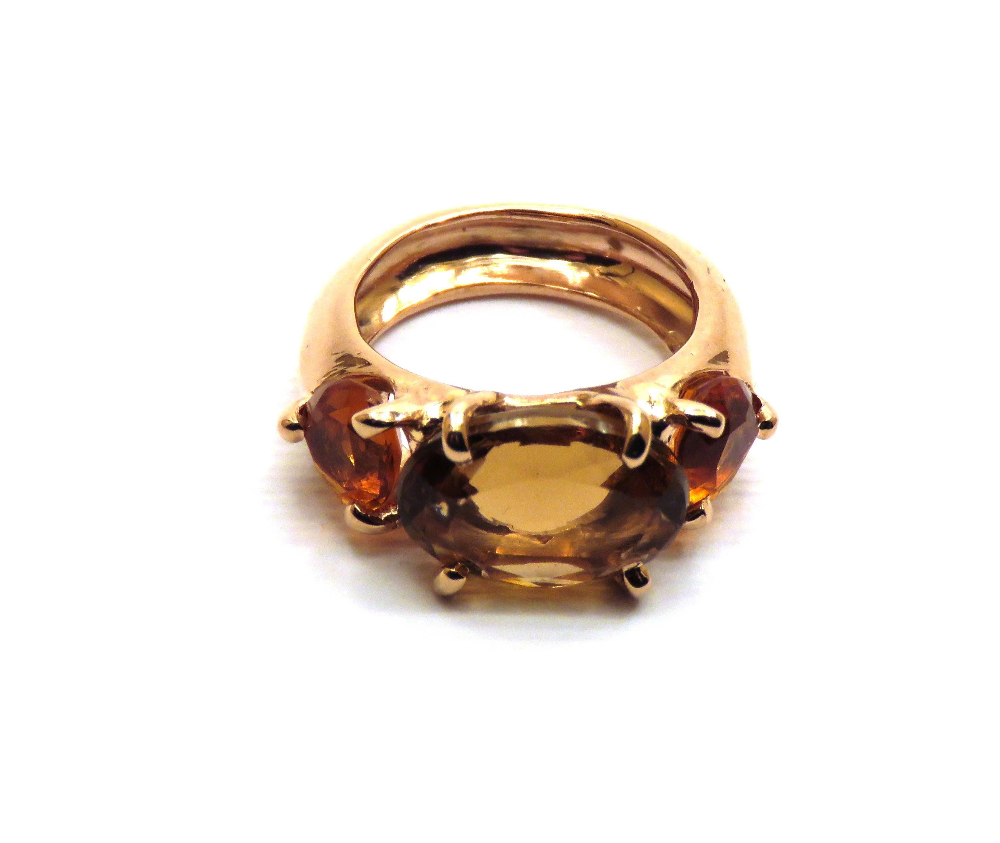 Rose Gold Orange Citrine Ring Handcrafted in Italy by Botta gioielli In New Condition In Milano, IT