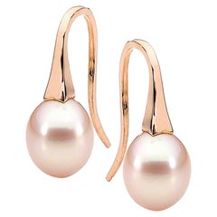 9k Rose Gold Small Pink Natural Freshwater Pearl Drop Earrings