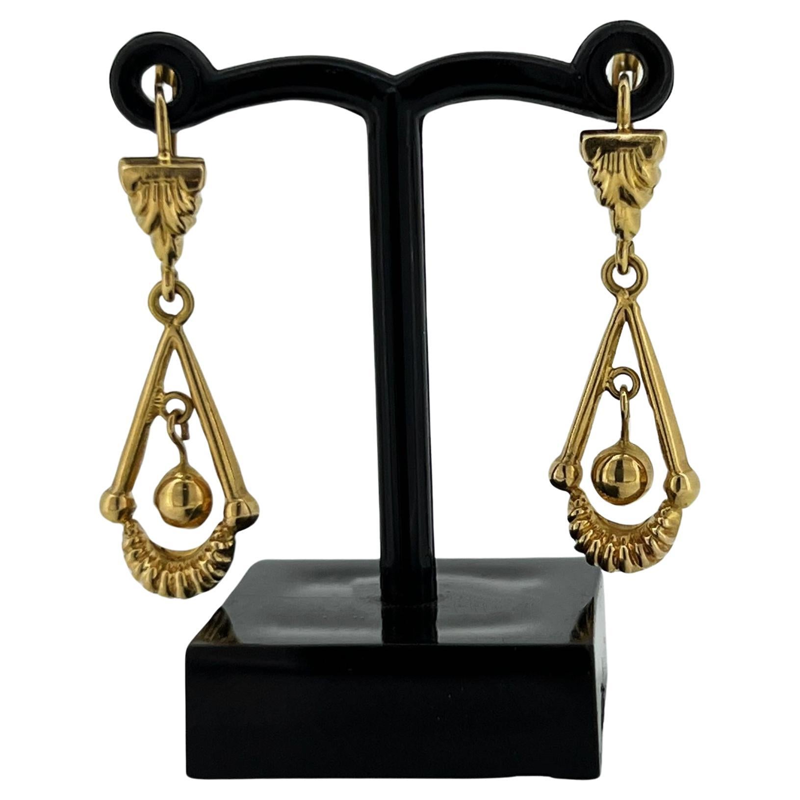 9K Rose Gold Victorian Etruscan Revival "Archeological" Style Pendant Earrings For Sale