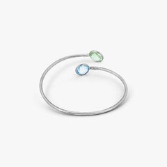 9K Satin White Gold Kensington Bangle with Topaz and Green Amethyst
