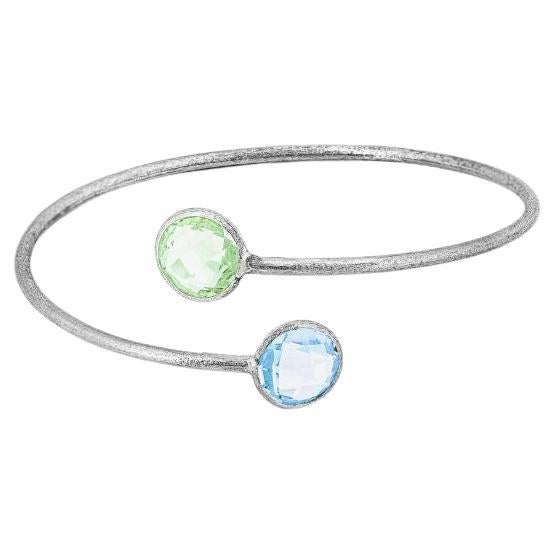 9K Satin White Gold Kensington Bangle with Topaz and Green Amethyst For Sale
