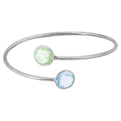 9K Satin White Gold Kensington Bangle with Topaz and Green Amethyst