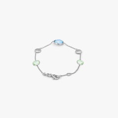 9K Satin White Gold Kensington Bracelet with Topaz and Green Amethyst