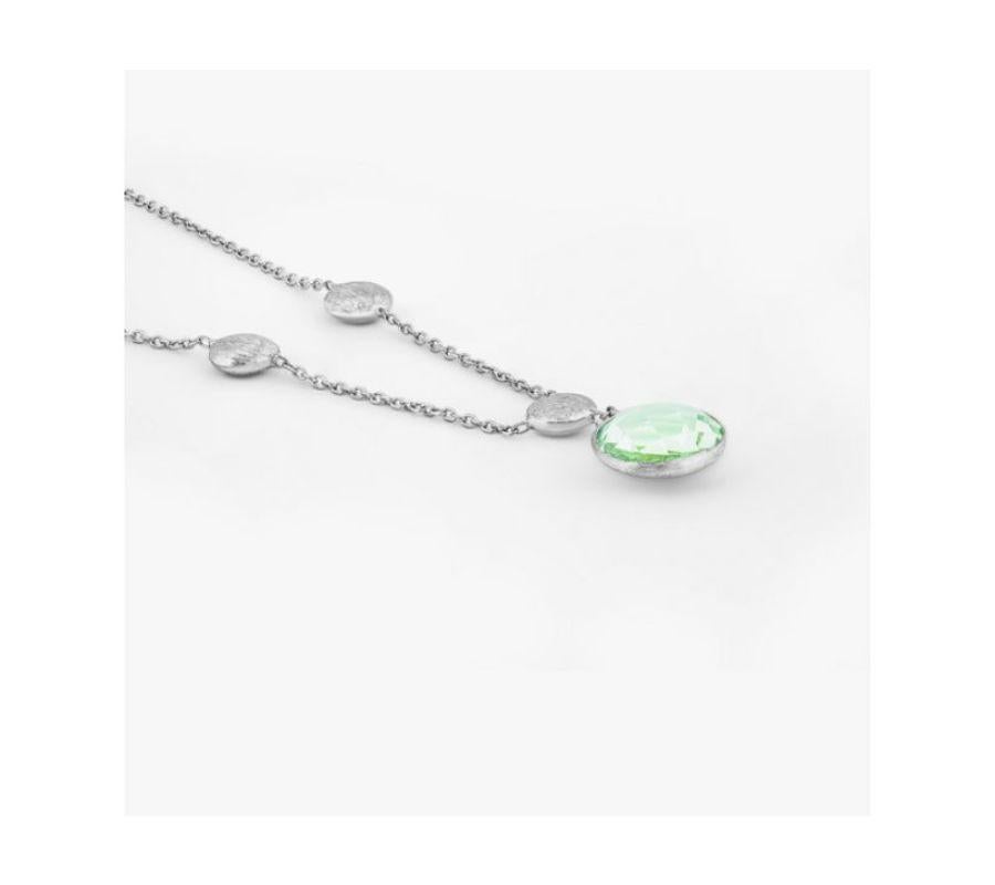 Round Cut 9K Satin White Gold Kensington Chain Necklace with Green Amethyst For Sale