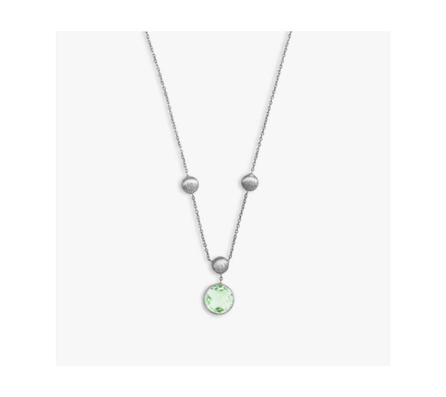 9K Satin White Gold Kensington Chain Necklace with Green Amethyst For Sale