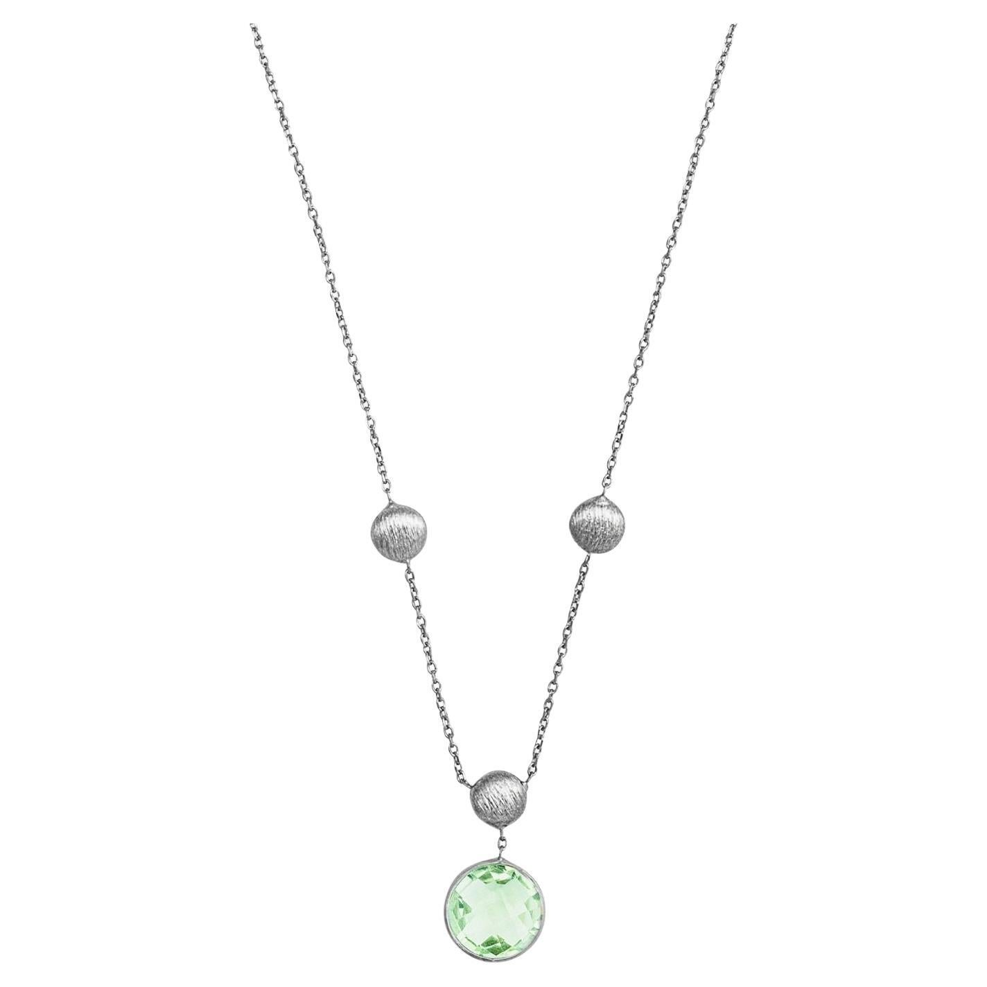 9K Satin White Gold Kensington Chain Necklace with Green Amethyst For Sale