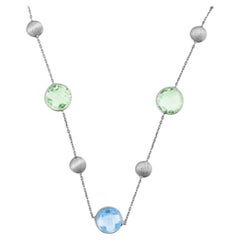 9K Satin White Gold Kensington Chain Necklace with Topaz and Green Amethyst