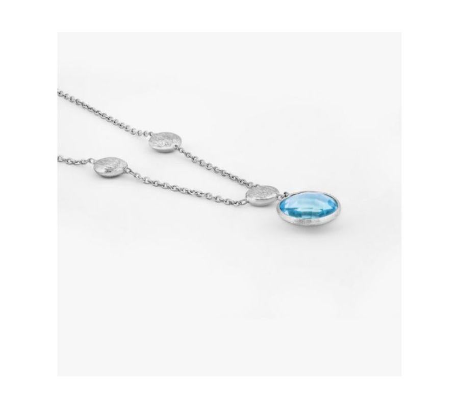 Round Cut 9K Satin White Gold Kensington Chain Necklace with Topaz For Sale