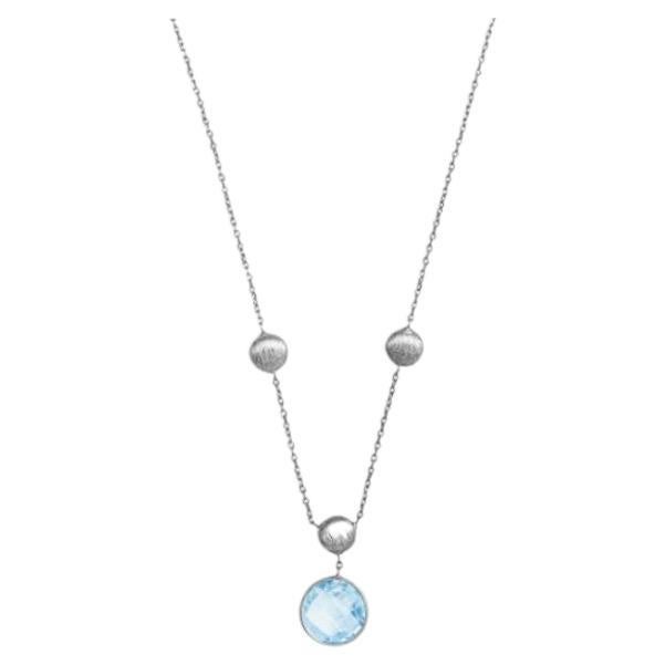 9K Satin White Gold Kensington Chain Necklace with Topaz For Sale