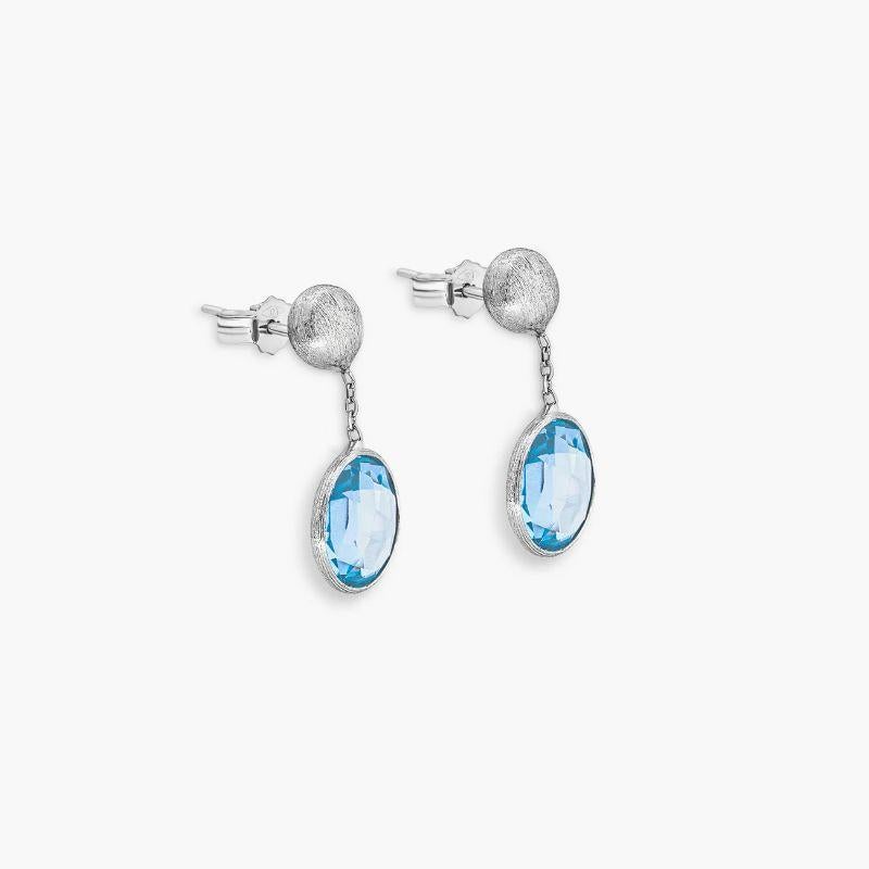 Round Cut 9k Satin White Gold Kensington Drop Earrings with Topaz For Sale