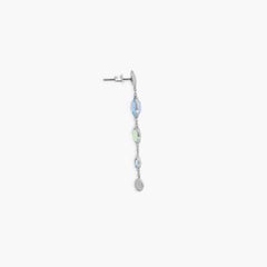 9k Satin White Gold Kensington Long Drop Earrings with Topaz and Green Amethyst