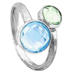 9K Satin White Gold Kensington Ring with Topaz and Green Amethyst For Sale