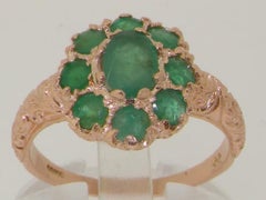 9K Solid English Rose Gold Natural Emerald Cluster Flower Ring customizable