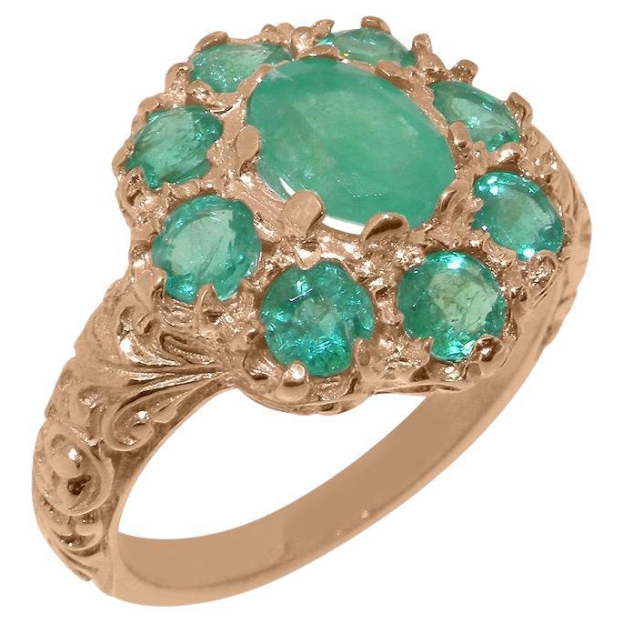 9K Solid English Rose Gold Natural Emerald Cluster Flower Ring customizable