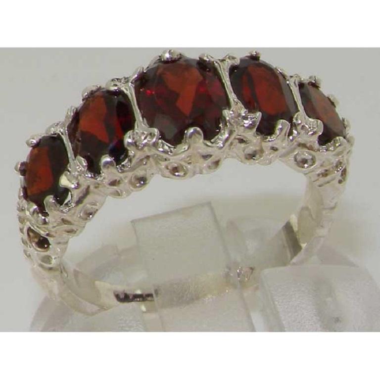 For Sale:  9K Solid White Gold Natural Garnet Victorian Style Eternity Ring Customizable 2