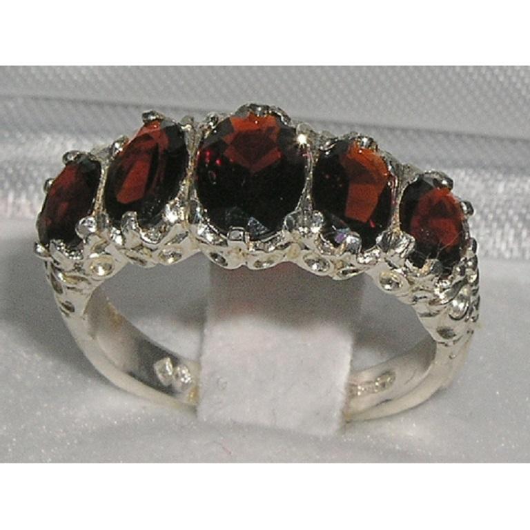 For Sale:  9K Solid White Gold Natural Garnet Victorian Style Eternity Ring Customizable 3