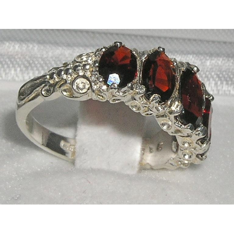 For Sale:  9K Solid White Gold Natural Garnet Victorian Style Eternity Ring Customizable 4