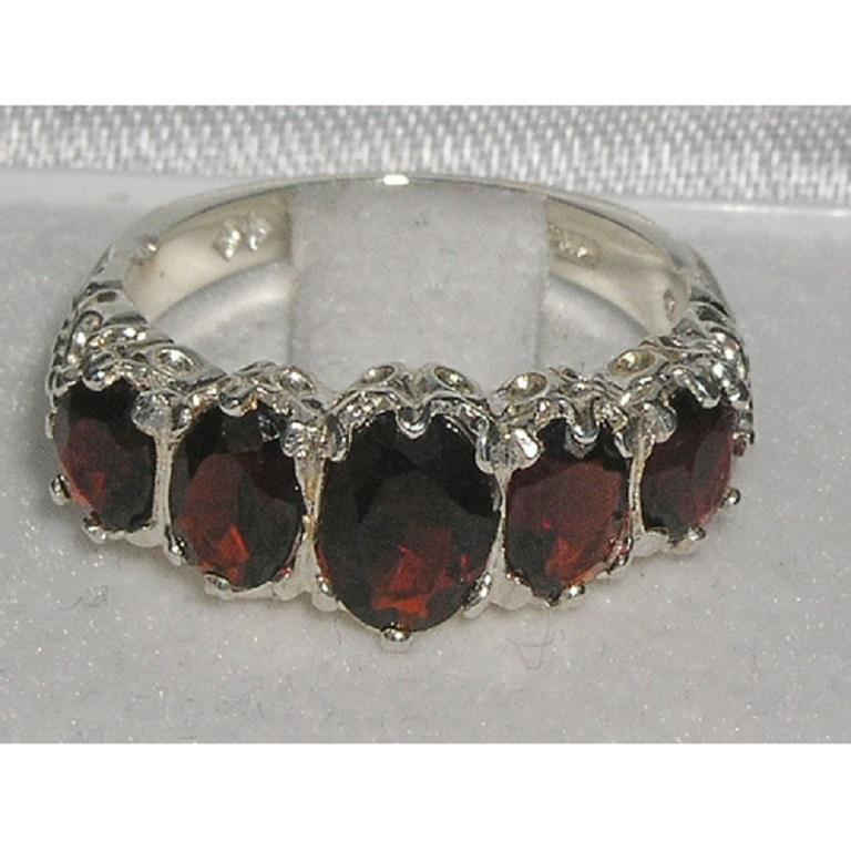 For Sale:  9K Solid White Gold Natural Garnet Victorian Style Eternity Ring Customizable 5
