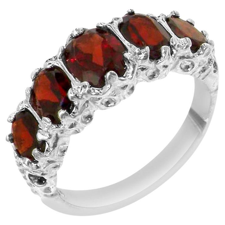 For Sale:  9K Solid White Gold Natural Garnet Victorian Style Eternity Ring Customizable